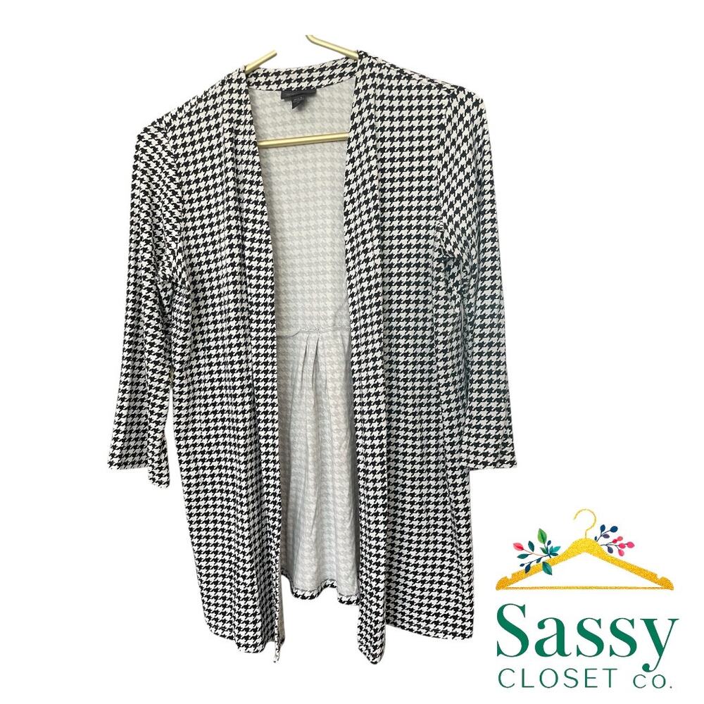 J. JILL Wearever Houndstooth Open Front Cardigan XS Black White EUC